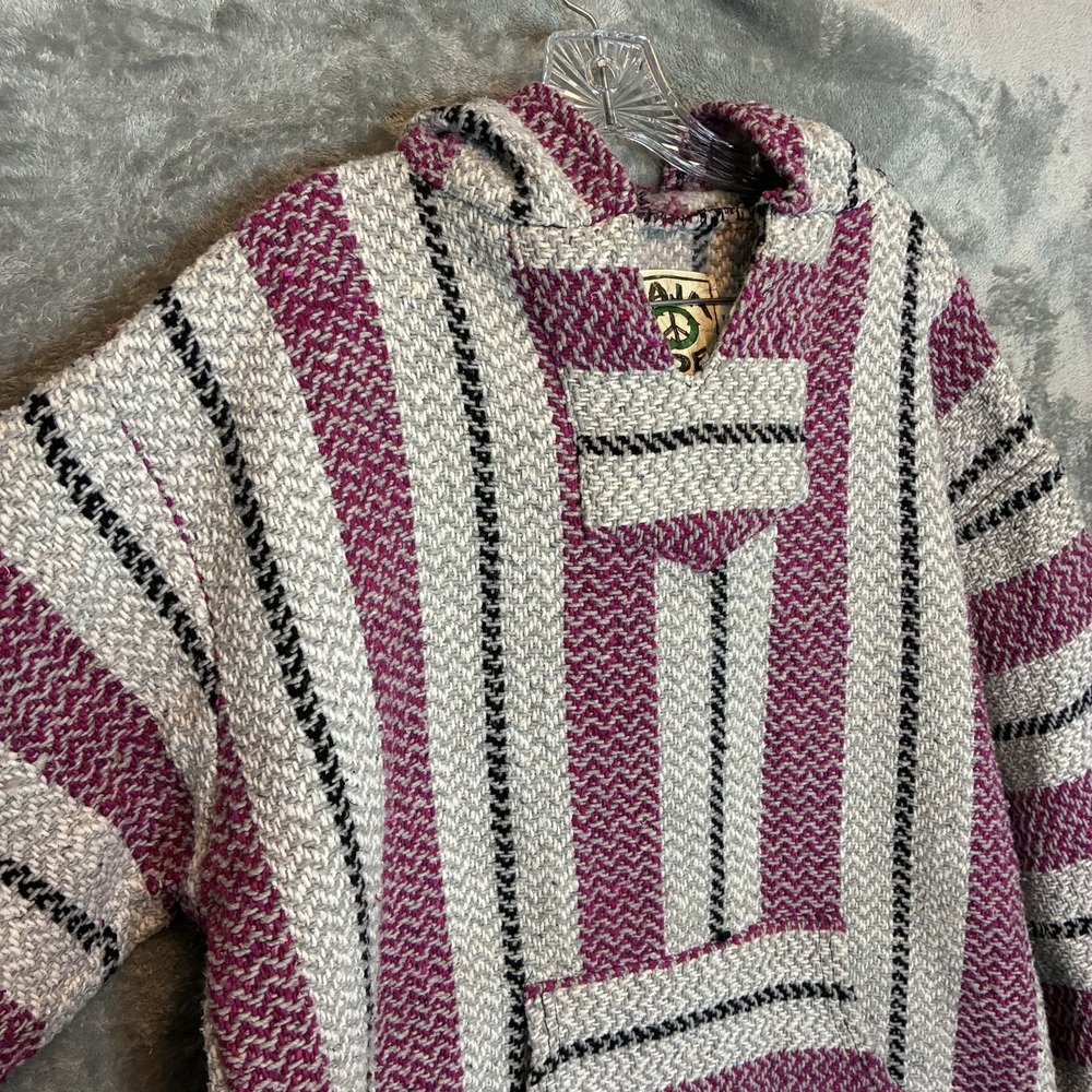 Baja Joe Pullover Sweater Mens 2XL Gray Red Hoodie Mexican Baja Striped Drug Rug